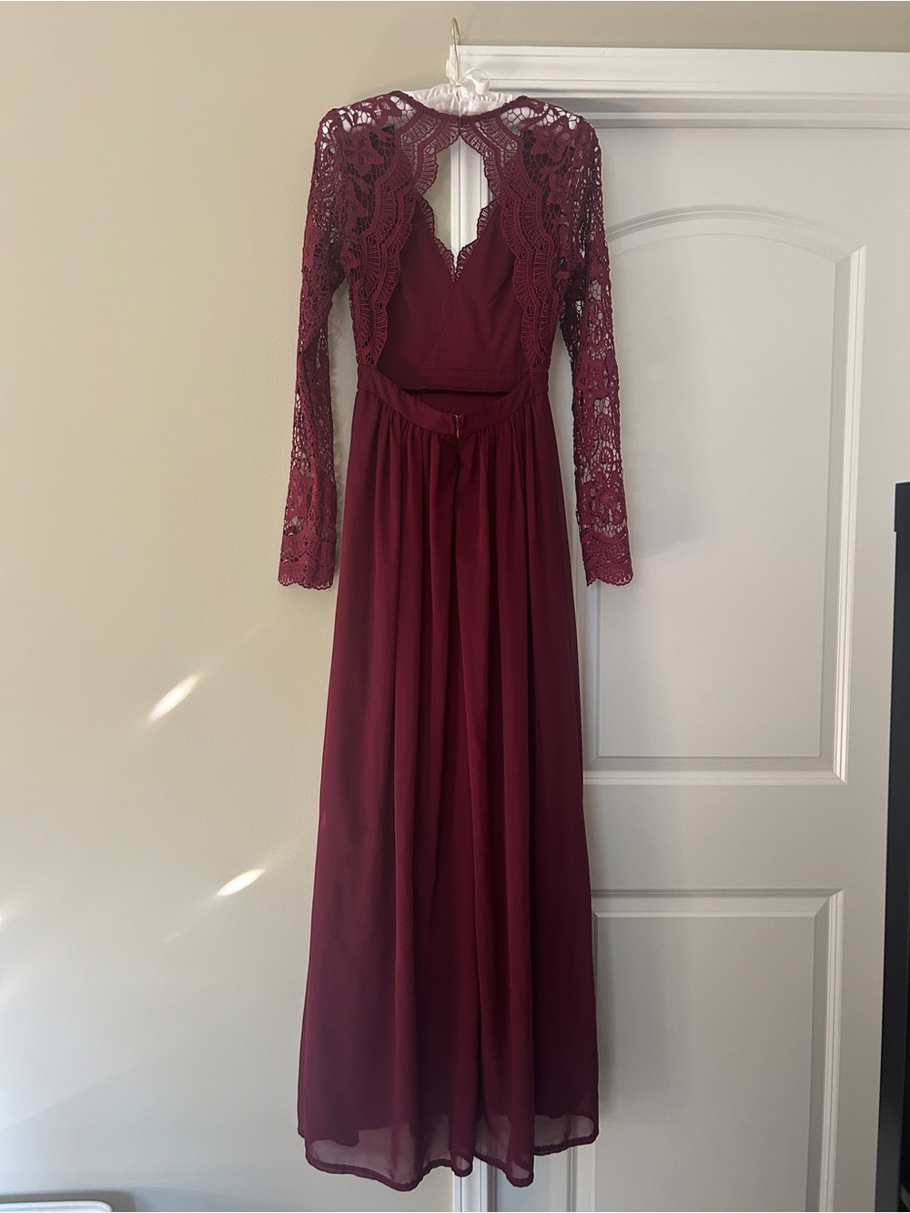 Lulu's Burgundy Lace Long Sleeve Maxi Dress